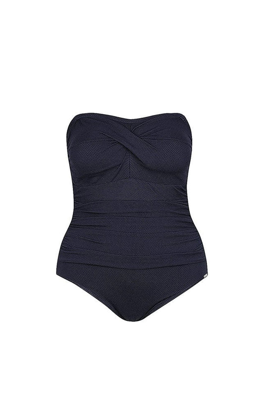 Capriosca - Honey Comb Twist Front Bandeau One Piece Swimwear Navy - Plus Size