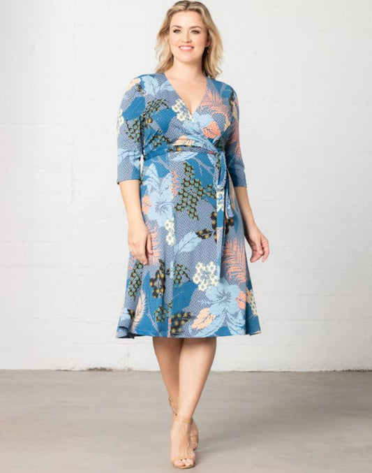 Kiyonna  - Essential Wrap Dress - Blue Botanicals - Plus Size