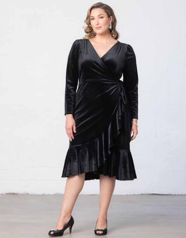 Kiyonna  - Viola Velvet Wrap Dress - Plus Size - Black