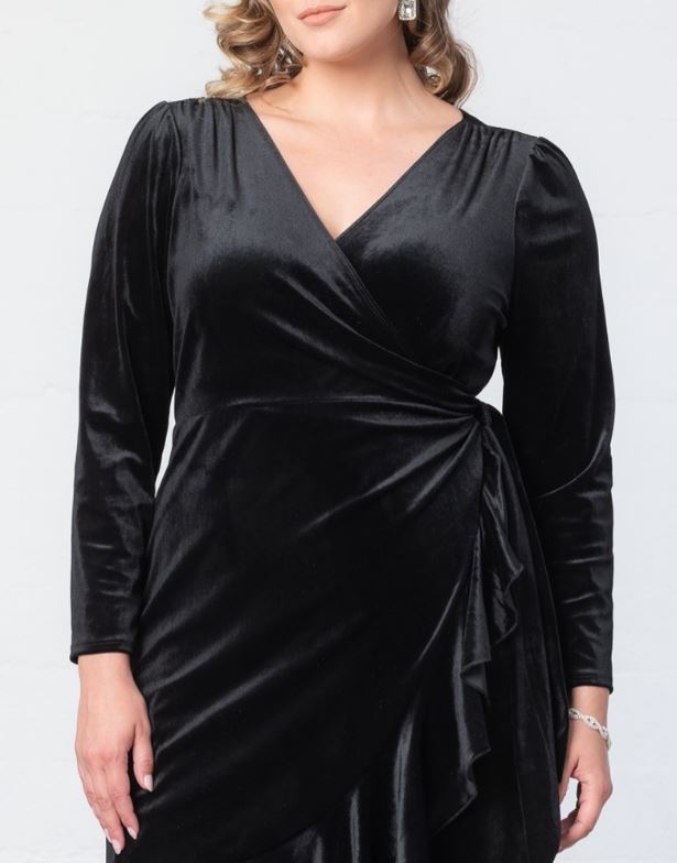 Kiyonna  - Viola Velvet Wrap Dress - Plus Size - Black