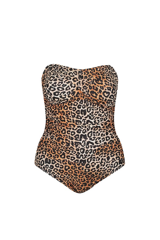 Capriosca - Leopard Twist Front Bandeau One Piece Sustainable Swimwear - Plus Size