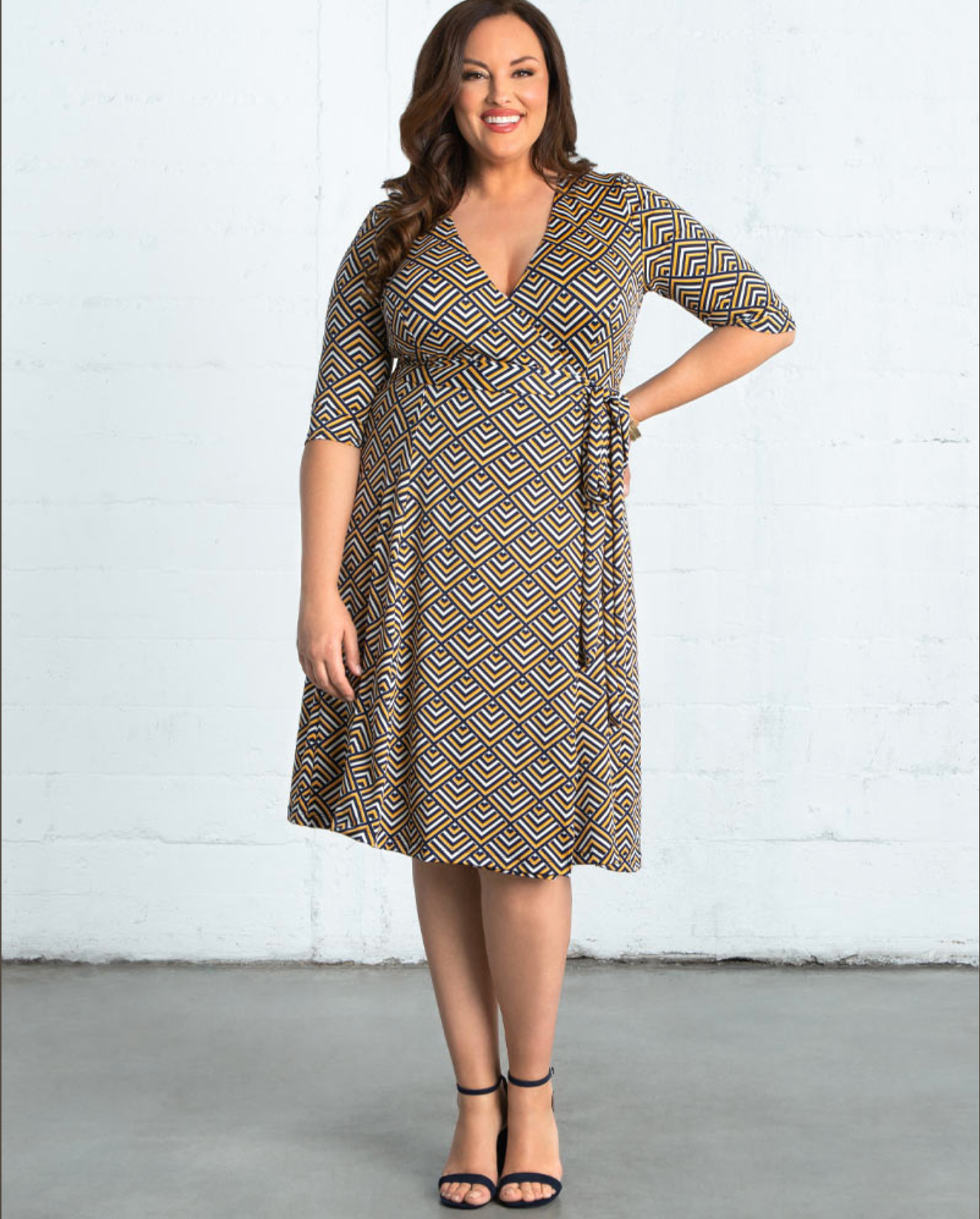 Gold wrap dress plus size hot sale