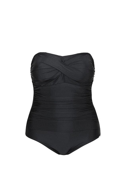 Capriosca - Black Twist Font Bandeau One Piece Swimsuit - Plus Size