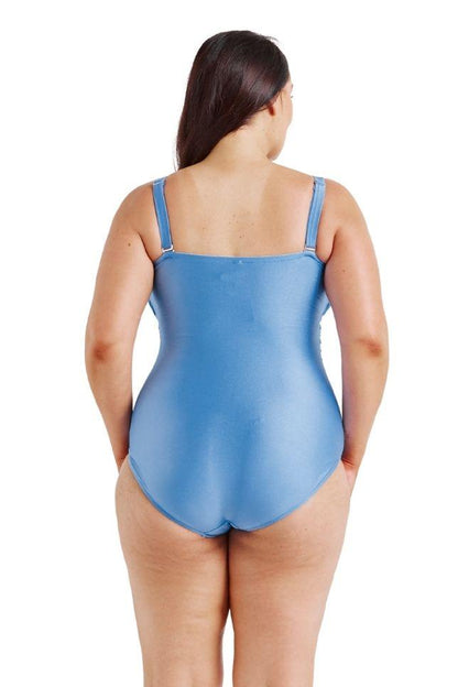 Capriosca - Provence Blue Twist Front Bandeau One Piece Swimsuit - Plus Size