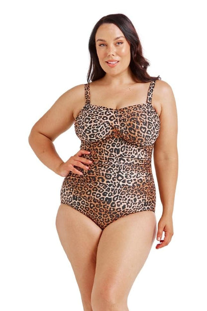 Capriosca - Leopard Twist Front Bandeau One Piece Sustainable Swimwear - Plus Size