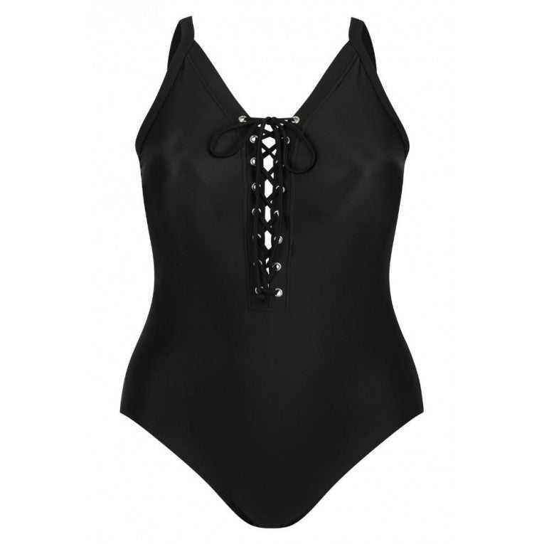 Capriosca Swimwear - Lace Up One Piece Black - Plus Size