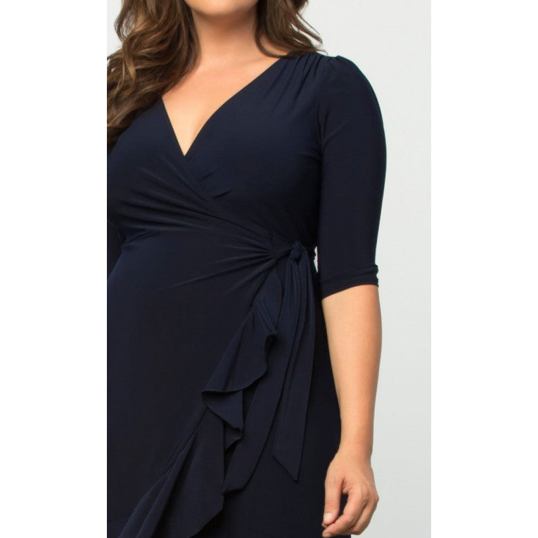 Kiyonna - Whimsy Wrap Dress - Navy Blue - Plus Size