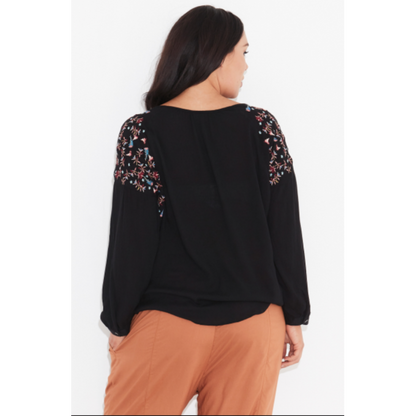 17Sundays - Embroidered Shoulder Top - Black - Plus Size