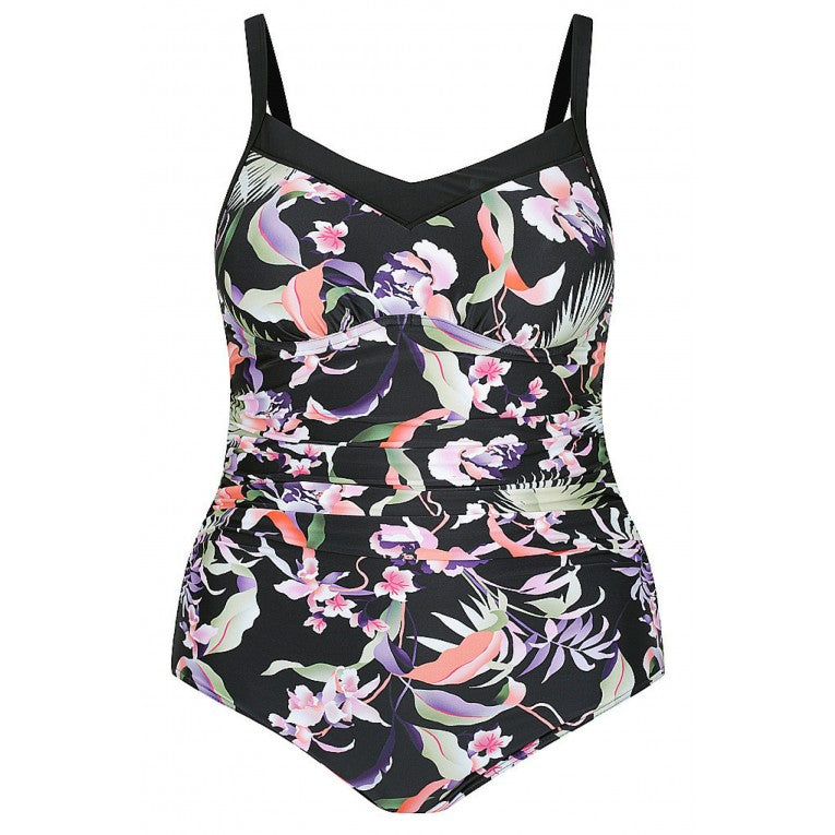 Capriosca Swimwear - Black Tropics Underwire One Piece Swimwear - Plus Size