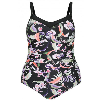 Capriosca Swimwear - Black Tropics Underwire One Piece Swimwear - Plus Size