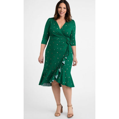Kiyonna - Flirty Flounce Wrap Dress - Green Confetti - Plus Size